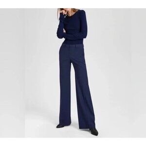 Theory Women’s Wool Wide Leg Trousers Navy Blue 4 Small Made In USA Length 33”